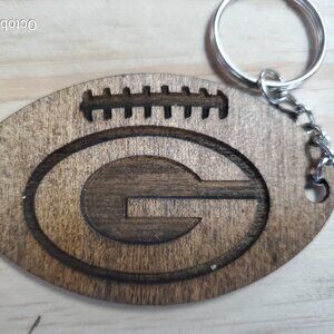 Green Bay Packers Football Engraved Wood Keychain Tag Charm 3"